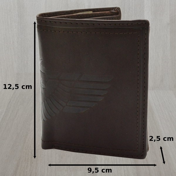 Herrengeldbörse Flügel Druck Hochformat Echt Leder Dunkelbraun mit RFID Schutz